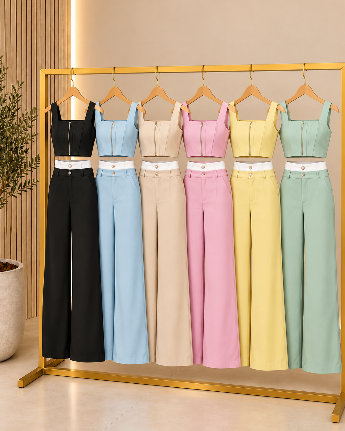 Mint Green Cropped Top & Wide-Leg Pants Set | Kariok Boutique