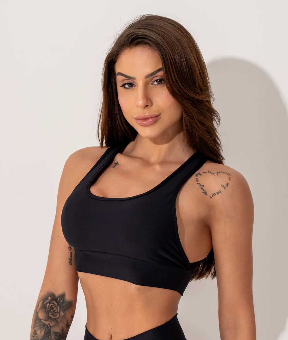 Women’s Fitness Set – Black Crossback Top & Lime Printed Shorts – Intense