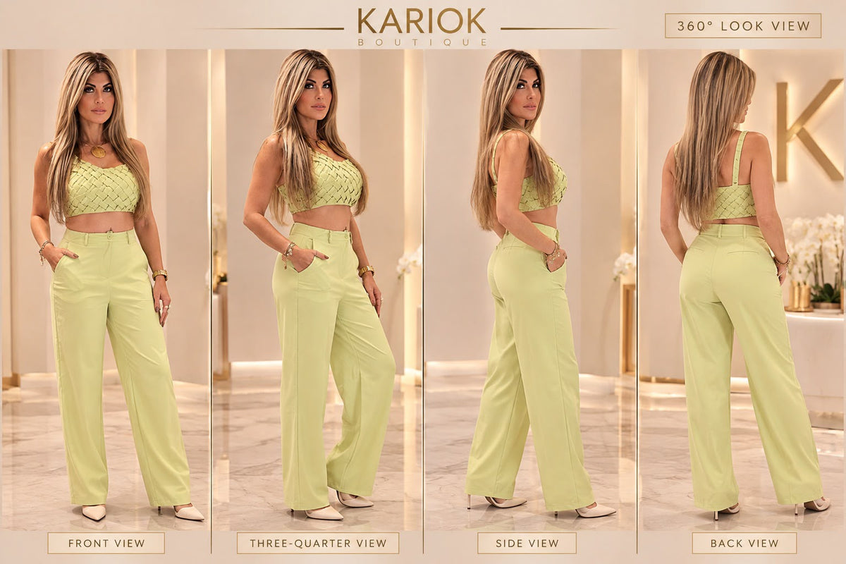 Woven Detail Top & Tailored Pants Set | Kariok Boutique
