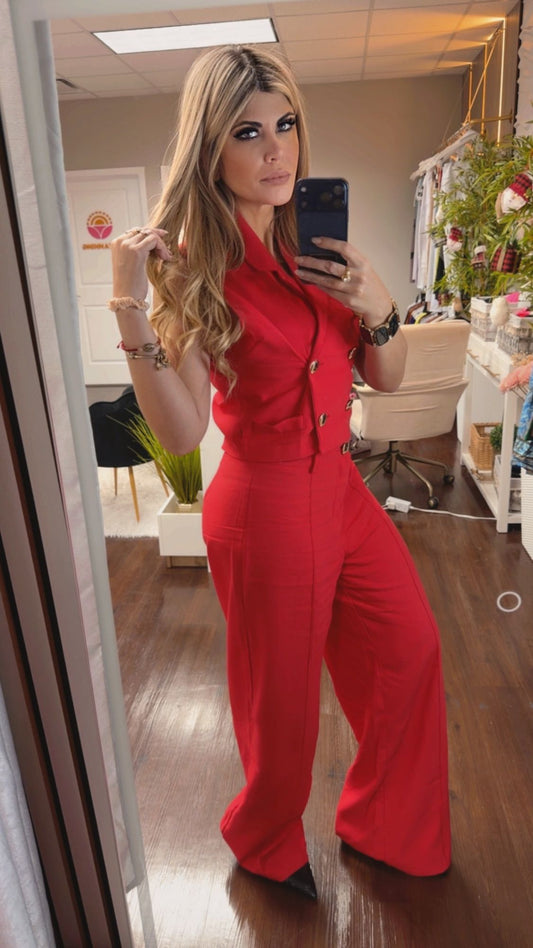 Red Tailored Vest Set