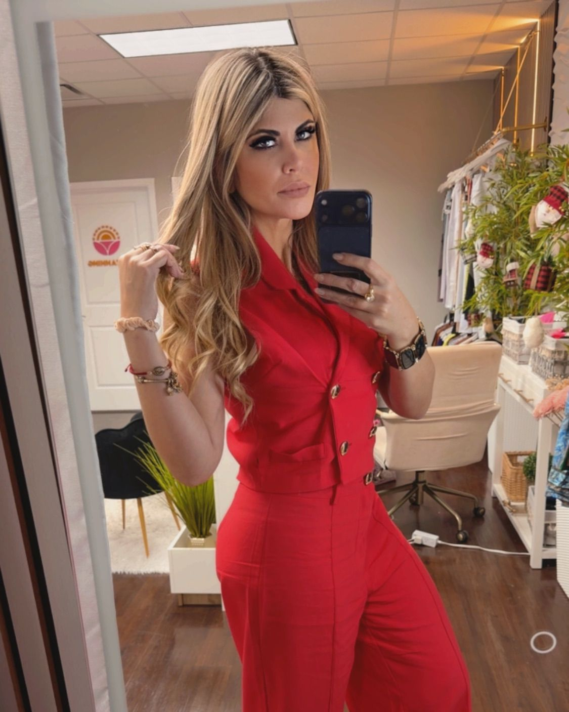 Red Tailored Vest Set