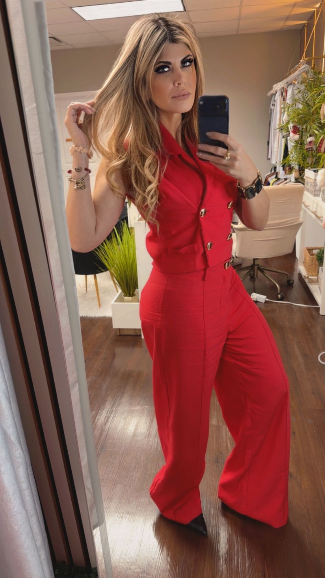 Red Tailored Vest Set