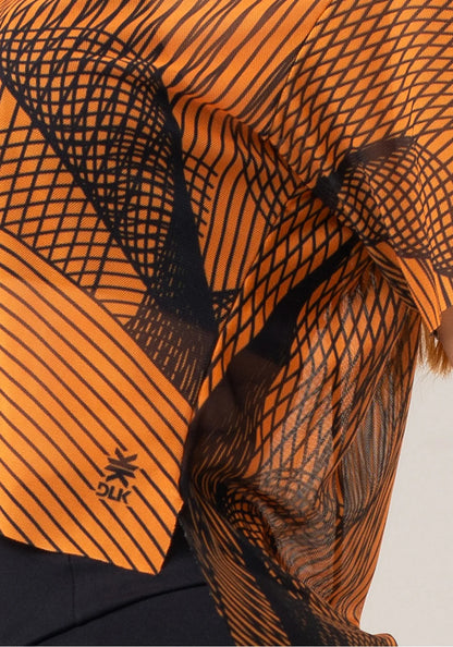 Women’s Sheer Mesh Top – Orange Print – Printed