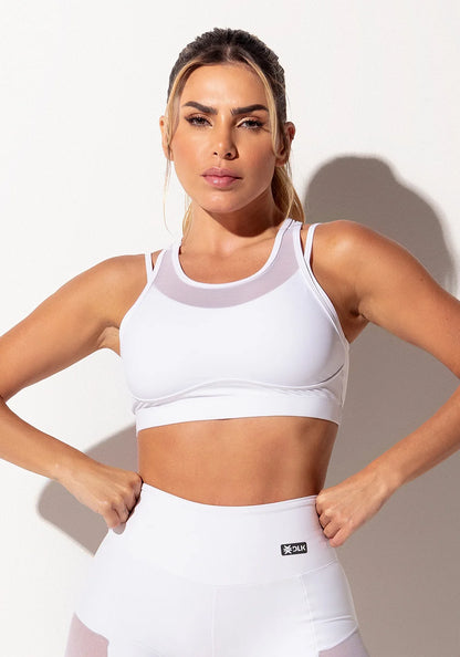 Women’s Fitness Set – White Overlay Mesh Top & White Mesh Cutout Leggings – Intense