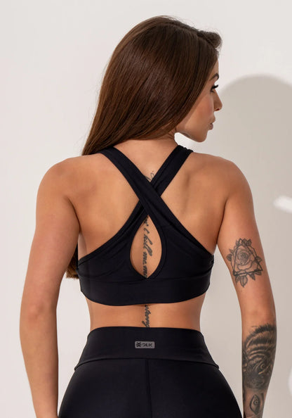 Women’s Fitness Set – Black Crossback Top & Lime Printed Shorts – Intense