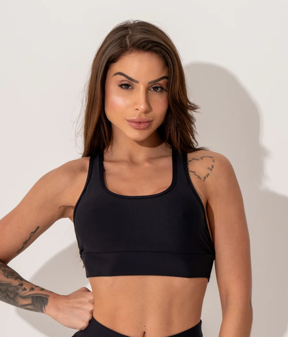 Women’s Fitness Set – Black Crossback Top & Lime Printed Shorts – Intense