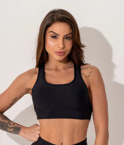 Women’s Fitness Set – Black Crossback Top & Lime Printed Shorts – Intense