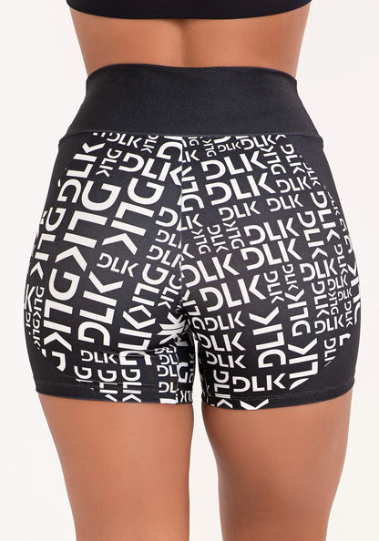 Women’s Fitness Set – Black Crossback Top & Black & White Printed Shorts – Intense