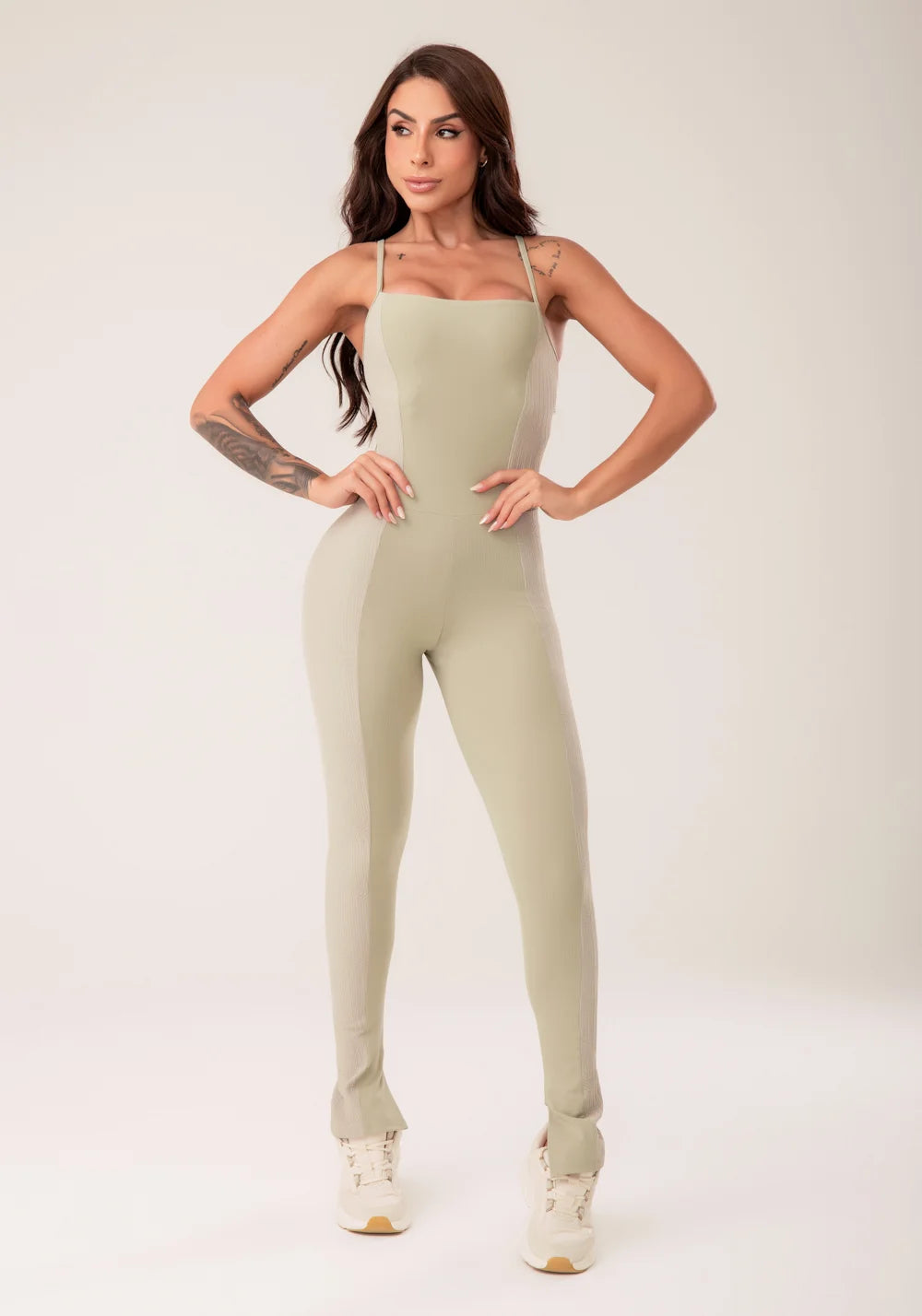 Olive Women’s Fitness Jumpsuit with Side Cutout – Harmony