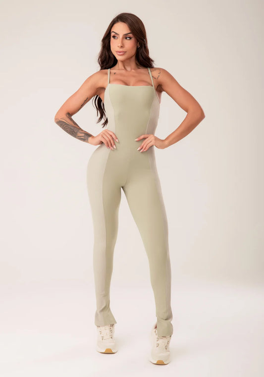 Olive Women’s Fitness Jumpsuit with Side Cutout – Harmony