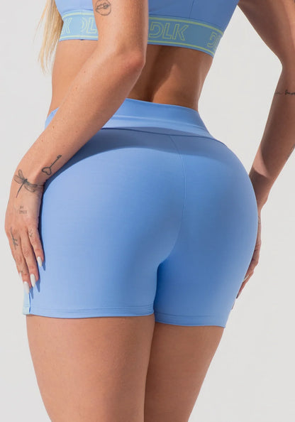 Women’s Fitness Set – Blue Activity Top with Back Mesh & Side-Elastic Shorts