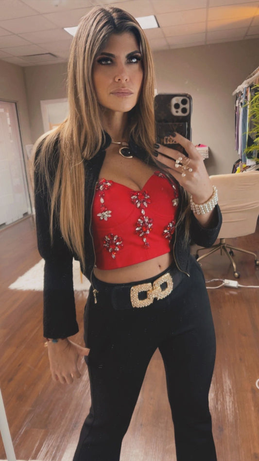 Crystal-Embellished Top | Red