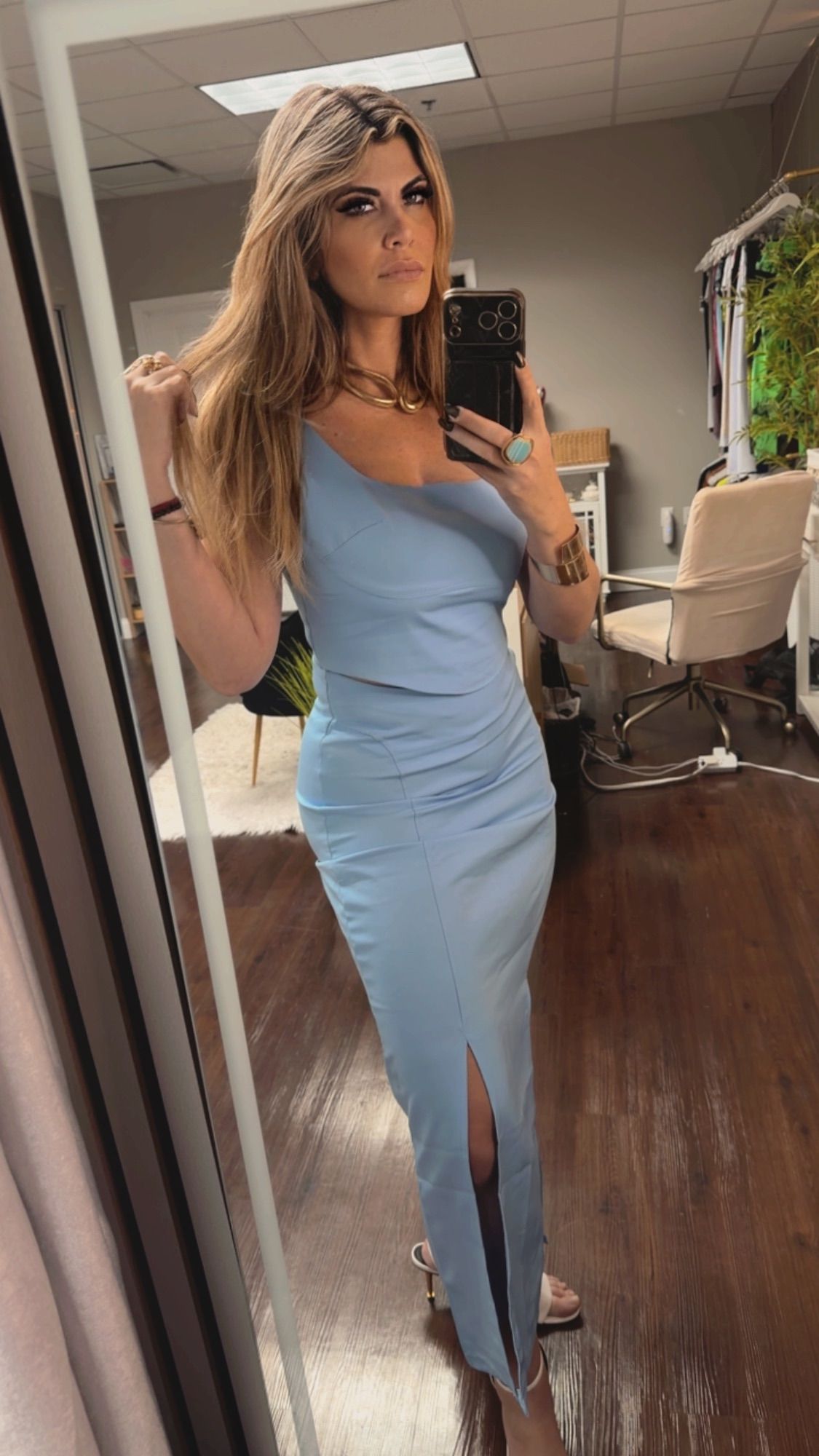 Blue Tailored Set | Cropped Top + Skirt