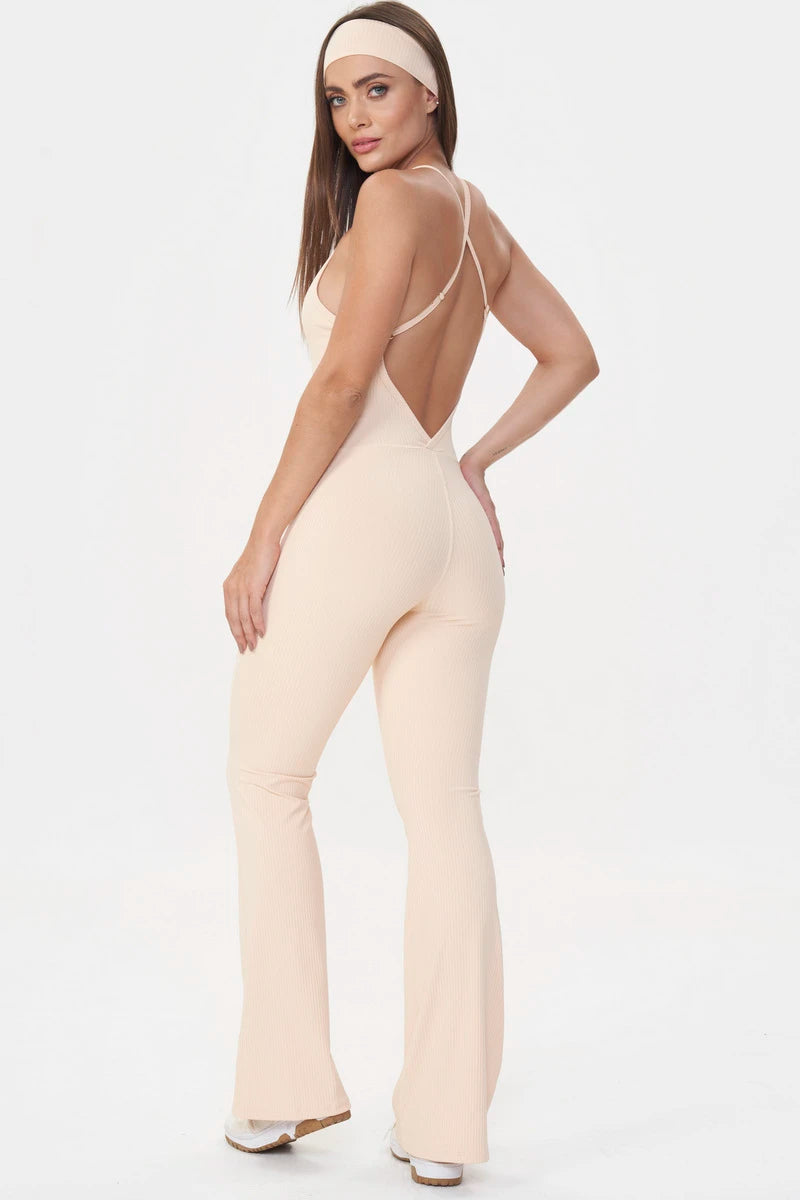 Flare Jumpsuit Comfort Rib Soft Peach
