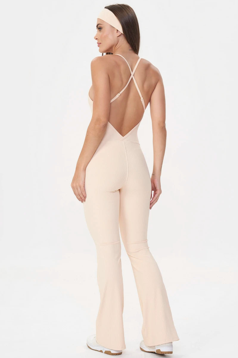 Flare Jumpsuit Comfort Rib Soft Peach